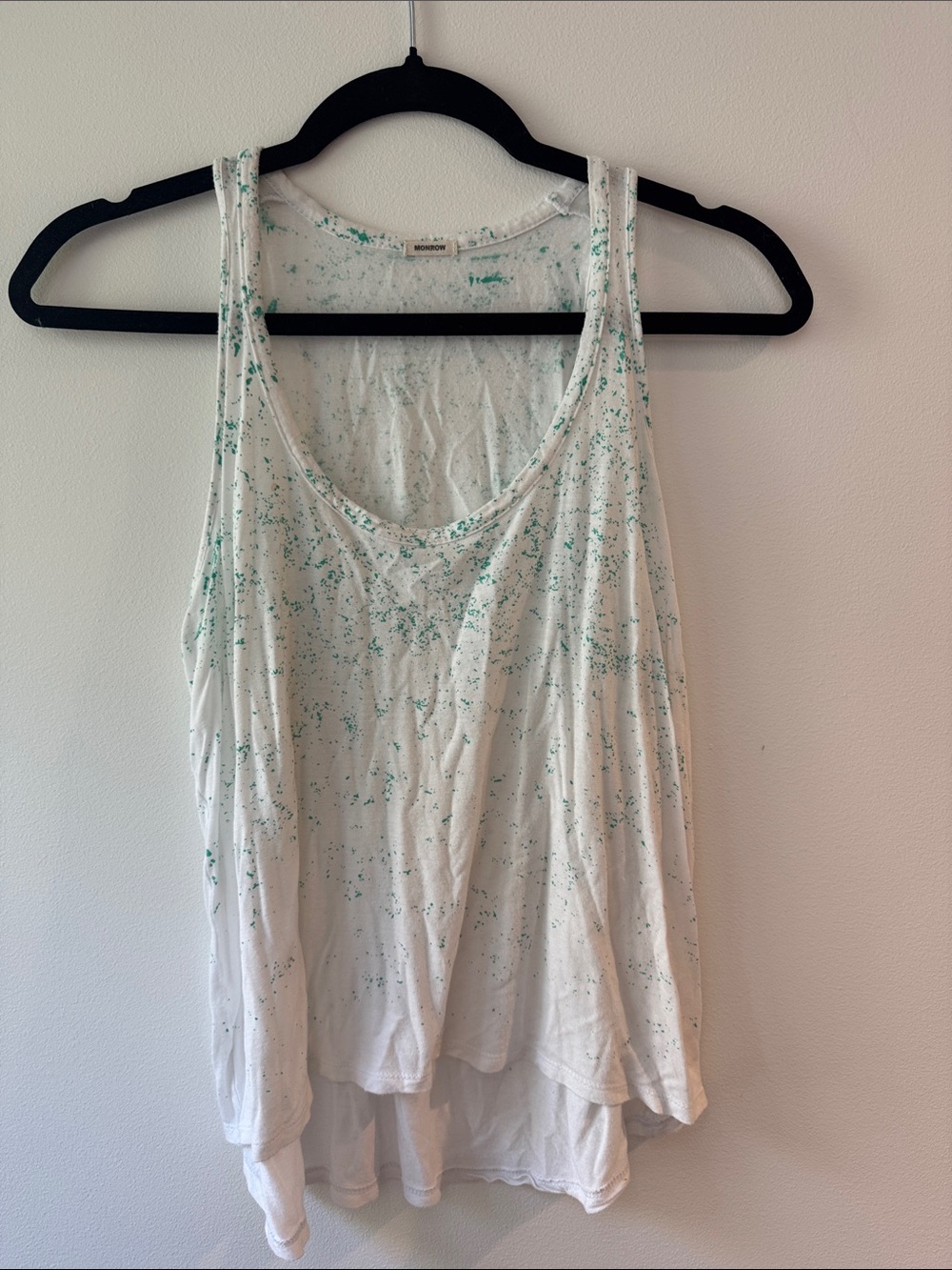 Monrow White Tank Top with Teal Speckle